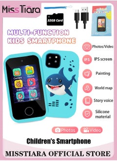 اشتري Kids Smartphone Toy Suitable For 3-7 Years Old Boys With Dual Camera Touch Screen Toddler Mobile Phone Toy With Learning Games Mp3 Music Player, 32GB SD Card Blue في الامارات