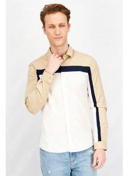 Buy Men Slim Fit Solid Long Sleeves Casual Shirt, Beige Combo in UAE