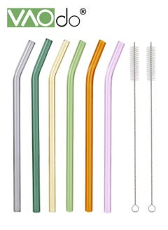 Buy 8PCS Reusable Glass Straws Reusable Bent Glass Drinking Straws with 2 Cleaning Brushes Inner Diameter 5MM Reusable Straws for Smoothies Milkshakes Juice Multicolor in Saudi Arabia