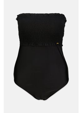 Buy Women Textured Strapless One Piece, Black in Saudi Arabia