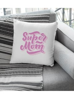 اشتري Square pillow with “Super mom” print, white, size 40x40 cm في السعودية