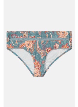 Buy Women Floral Pattern Pull On Bikini Bottom, Dusty Blue in UAE