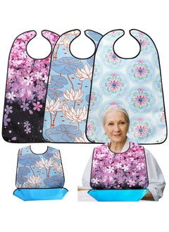 Buy 3 Pack Adult Bibs for Elderly, Washable and Waterproof Bibs 30 x 19.5 Inch Clothing Protectors with Optional Crumb Catcher for Women Men Seniors Eating During Mealtime in UAE