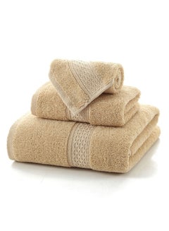 Buy 3 Piece Premium Cotton Towel Set 1 Face Washcloth, 1 Hand Towel, 1 Bath Towel, Quick Dry, Breathable & Highly Absorbent Towels, Ultra Soft Towels Ideal for Daily Use Light Beige in UAE