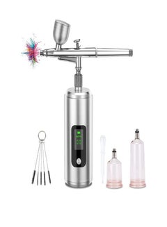 Buy Airbrush Kit with Compressor Air Brush Gun Rechargeable Portable Handheld Cordless with LCD Screen for Nail Art, Painting, Cake Decor, Cookie, Mode, Makeup, Barber (Silver) in UAE