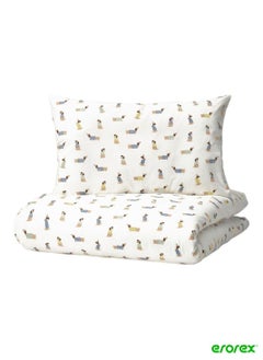 اشتري Duvet cover 1 pillowcase for cot puppy pattern multicolour 110x125/35x55 cm في السعودية