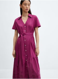 Buy Button Down Openwork Detail Shirt Dress in UAE