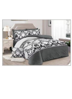 Buy 6-Pieces Glace Cotton Printed Fancy Comforters Set Fixed duvet, fitted bedsheets and pillowcase King Size F17 in UAE