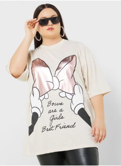 Buy Minnie Plus Size Oversize Glitter Print T-Shirt in UAE