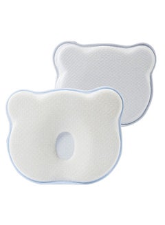Buy Baby Pillow with 100% Cotton Cover, Washable Soft Memory Foam Cushion for Head Shaping and Neck Support, Blue in UAE