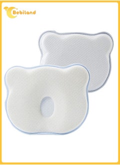 Buy Baby Pillow with 100% Cotton Cover, Washable Soft Memory Foam Cushion for Head Shaping and Neck Support, Blue in UAE