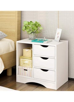 Buy Bedside Table with Drawer and Shelf  Bedroom Nightstand White Wood Modern Simple Sofa Chairside End Table Telephone Table Accent Furniture for Living Room in Saudi Arabia