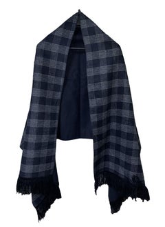 Buy Double Face Solid & Plaid Check/Carreau/Stripe Pattern Wool Winter Scarf/Shawl/Wrap/Keffiyeh/Headscarf/Blanket For Men & Women - XLarge Size 75x200cm - P02 Navy Blue in Egypt