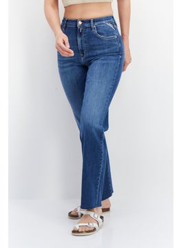 Buy Women Regular Fit Washed Stretchable Jeans, Medium Blue in Saudi Arabia