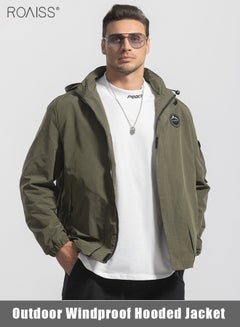 Buy Men's Outdoor Windproof Hooded Jacket Multi Pocket Detachable Hat Coat Zipper Closure Waterproof Sports Jacket in Saudi Arabia