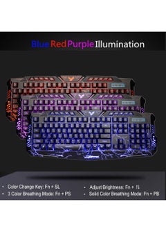 Buy Arabic and English Key Cap Gaming Keyboard with 3 Colors LED Cracked Backlight for Game and Work in Saudi Arabia