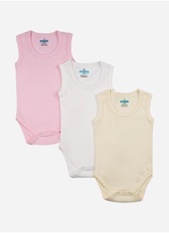 Buy Pack of 3 - Solid Sleeveless Bodysuit in Saudi Arabia