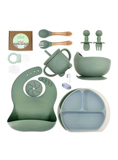 Buy 15 Piece Baby Silicone Feeding Set, Suction Silicone Baby Bowl-Self Eating Utensils Set with Spoons, Bibs, Toddlers Spoon Set, Plate Kit in Saudi Arabia