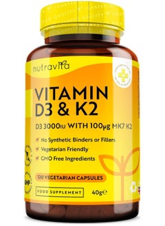 Buy Vitamin D3 3000iu & K2 100ug (MK7) – 120 Capsules in Saudi Arabia