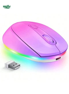 Buy JOMAA JOMAA USB Wireless Mouse Rechargeable Light Up Mouse For Laptop Small Cordless Mice With Quiet Click LED Rainbow Lights For PC Computer Chromebook Windows(Pink Purple) in UAE