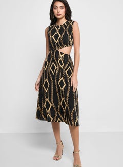 Buy Printed Waist Cut-Out Dress in UAE