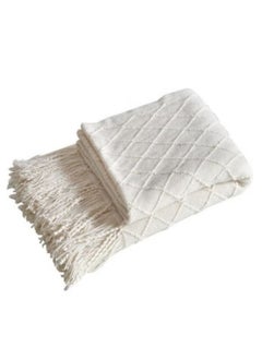 Buy Tassel Design Soft Blanket Keep Warm Cotton White 170 x 130cm in Saudi Arabia