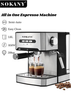 Buy Semi-Automatic Espresso Coffee Machine, 1.6L/20Bar/850W,Double Purpose Capsule Powder, Steam Milk Frother, Home Coffee Machine, Coffee Machine, Suitable for Home and Office Use,SK-6863,Silver/Black in Saudi Arabia