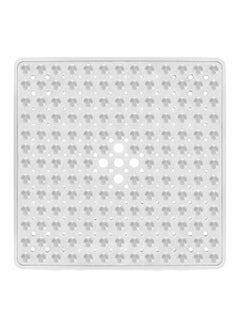 Buy Square Shower Mat Non Slip Anti Mould Machine Washable Bathtub with Suction Cup Safety Bath Mat, Antibacterial Rubber Kids Drain Holes, 53 × 53cm, Transparent White in UAE