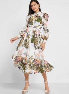 اشتري Printed High Neck Ruffle Dress في الامارات