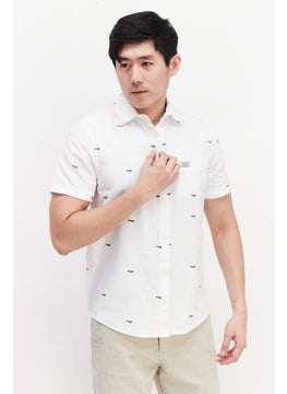 Buy Men Regular Fit Short Sleeves Allover Casual Shirt, White/Navy in UAE