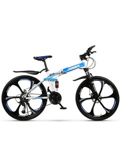 اشتري 26 Inch Folding Mountain Bike,24 Speed Full Suspension High-Carbon Steel Foldable Bicycle,Dual Disc Brake Non-Slip Folding Bikes for Adults/Men/Women,Shock Absorption,6-Blade Wheel في السعودية