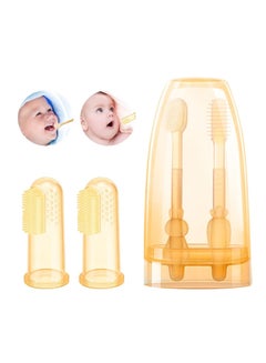 Buy Baby Toothbrush Silicone Tongue Cleaner 0-18 Months Infant 4 PCS Set, Tongue Cleaner for Baby, Silicone Toothbrush Cleaner Finger Soft Teeth Brush with Carryon Box & Base for Toddlers Newborn Babies in Saudi Arabia