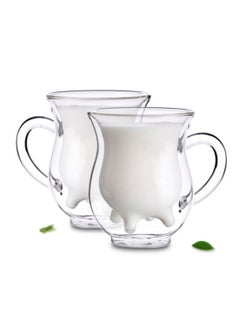 Buy Double Wall Cow Milk Design Glass, Heat Resistant Borosilicate Glass For Milk, Tea, Coffee, Juice, and other Beverages, 250 ML, Pack Of 2 in UAE