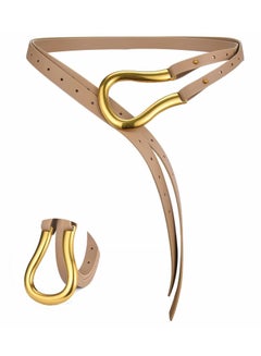 اشتري Skinny Leather Belts, Womens Belts with Double-layer Faux Leather, Large Gold U-Shape Metal Buckle, U-Shaped Thin Waist Belt for Women في الامارات