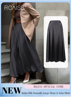 اشتري Satin High Waist Skirt for Women Soft and Comfy Loose Draped Large Hem A-Line Skirt Ladies Elegant high-waisted long skirt في الامارات