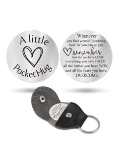 Buy Pocket Hug Token Long Distance Relationship Keepsake Stainless Steel Double Sided Inspirational Gift with PU Leather Keychain in Saudi Arabia