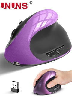 Buy Ergonomic Mouse,Rechargeable Vertical Wireless Mouse,2.4GHz Wireless Optical Mice With USB Receiver,6 Buttons,3 Adjustable 800-1200-1600 DPI For Laptop Desktop PC MacBook,Purple in UAE