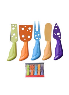 اشتري Cheese Knife Set, KASTWAVE Stainless Steel Cheese Knife Fork Spreader with Colorful Handles, Accessory for Deli Platter and Cheese Board Mini Charcuterie Utensils With Full-Length Blades (5 Pcs) في السعودية