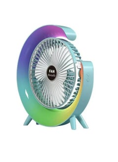 اشتري Portable Table Fan Led Decorative G Table Lamp Small Fan Mute USB Charging Colorful Fan Mini Desktop Fan Air Circulation 3 Wind Speed 5 Speed Lights Modes Powerful Battery Backup 1800mA Sky Blue في الامارات