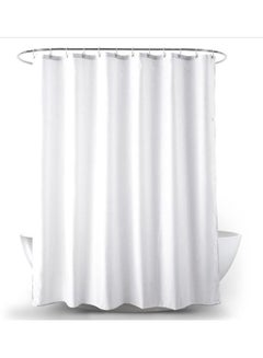 Buy Shower Curtain Plain White Thick Fabric European Style Waterproof Mildew-proof No Smell with 12 Plastic Hooks for Bathroom (180 x 180cm) White in UAE