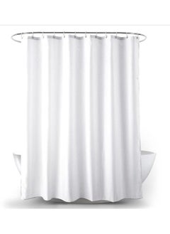 Buy Shower Curtain Plain White Thick Fabric European Style Waterproof Mildew-proof No Smell with 12 Plastic Hooks for Bathroom (180 x 180cm) White in UAE