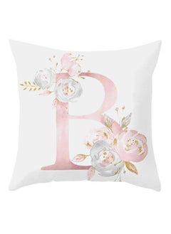 Buy Floral English Alphabet Printed Pillow Case Pink/White in UAE