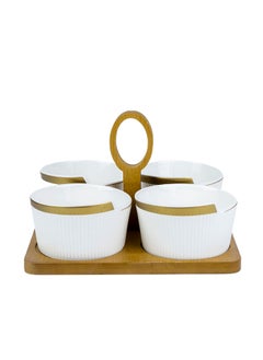 اشتري Shallow Porcelain New Bone China Verde 4-Compartment Serving Set with Bamboo Tray - Elegant Culinary Presentation في الامارات