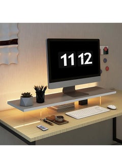 Buy Monitor Stand Riser Wood And Acrylic Computer Monitor Stand With Led Light Desk Accessories Desktop Organizer Stand For Computer Laptop Printer Pc And Tv Screen Riser in Saudi Arabia