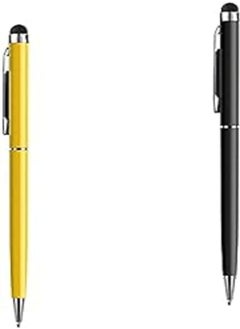 Buy Universal Stylus Ballpoint Slim Two Pens, 2 in 1 for all smart phones and Tablets Multicolors (Black-Yellow) in Egypt