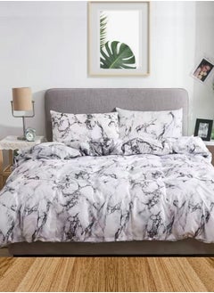 Buy Duvet Cover Bedding Set, White and Grey Marble Design Various Sizes in UAE