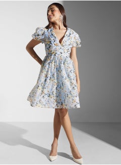 Buy Floral Print Puff Sleeve Dress in UAE