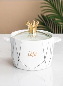 Buy White Premium Porcelain Cooking Pot - Crown Design with Lid for Superior Elegance in Egypt