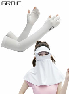 اشتري 2 PCS UV Long Sun Gloves and Sunscreen Mask Face Shield Cover, Sports Driving Gloves Non Slip Full Face Finger Arm Sun Protective Ice Silk Sunscreen Shawl Mask All In One في الامارات