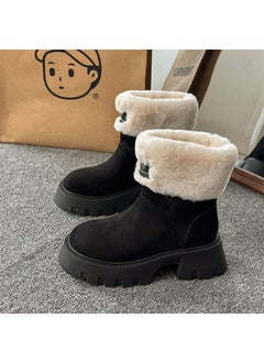 Buy Warm Plush Ankle Snow Boots RetroBlack Black in UAE